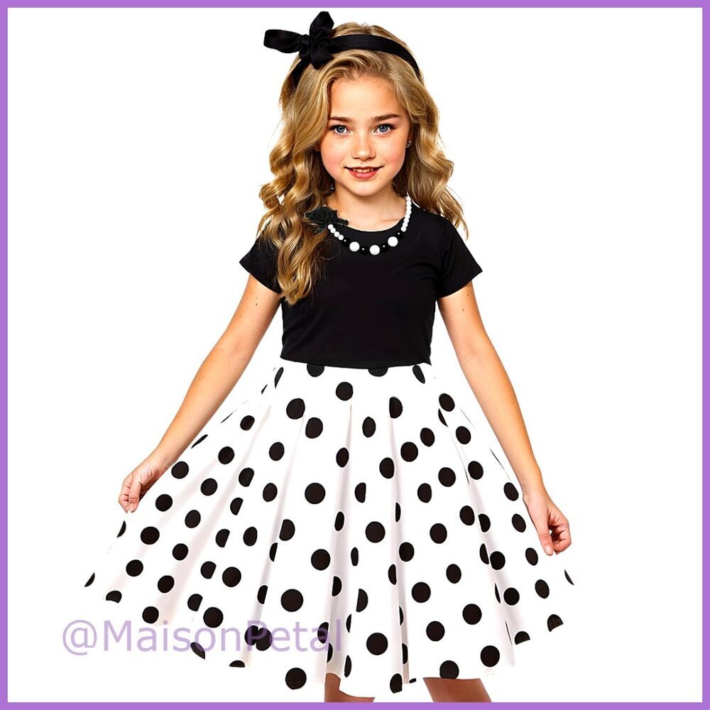 Vintage Style Cotton Blend Girls Party Dress with Necklace Accessory